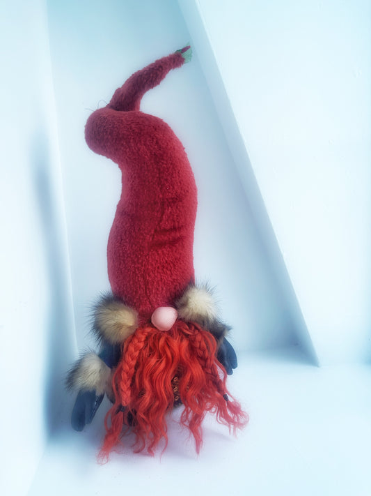 “Cinnamon” the Holiday Gnome - premium mohair, Harris tweed, recycled wool, and leather