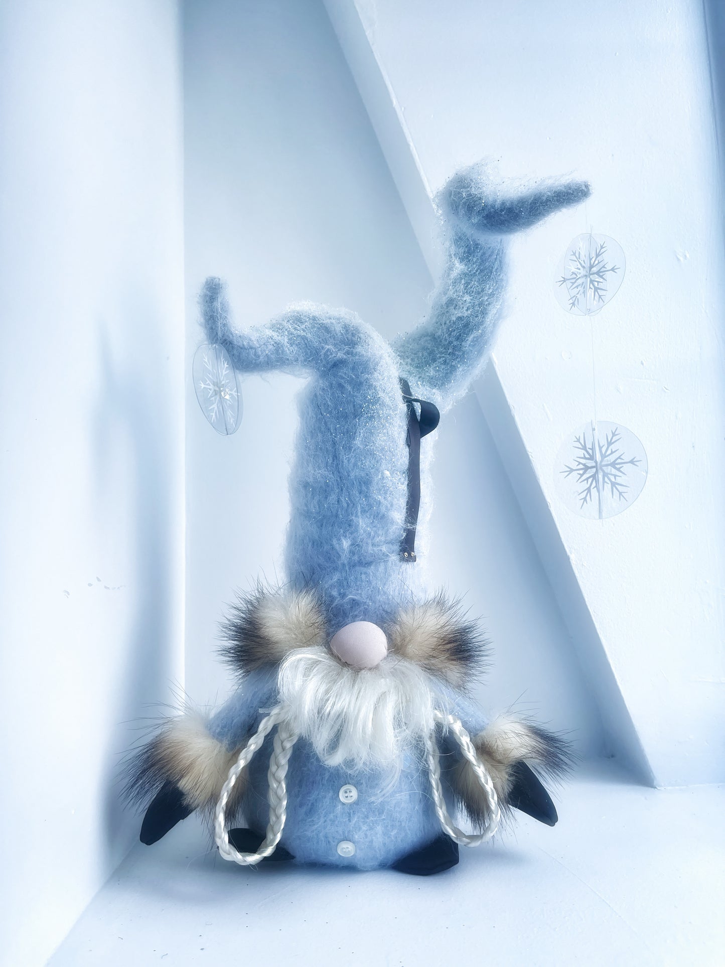 “Blizzard” the Holiday Gnome - premium alpaca wool and recycled fur