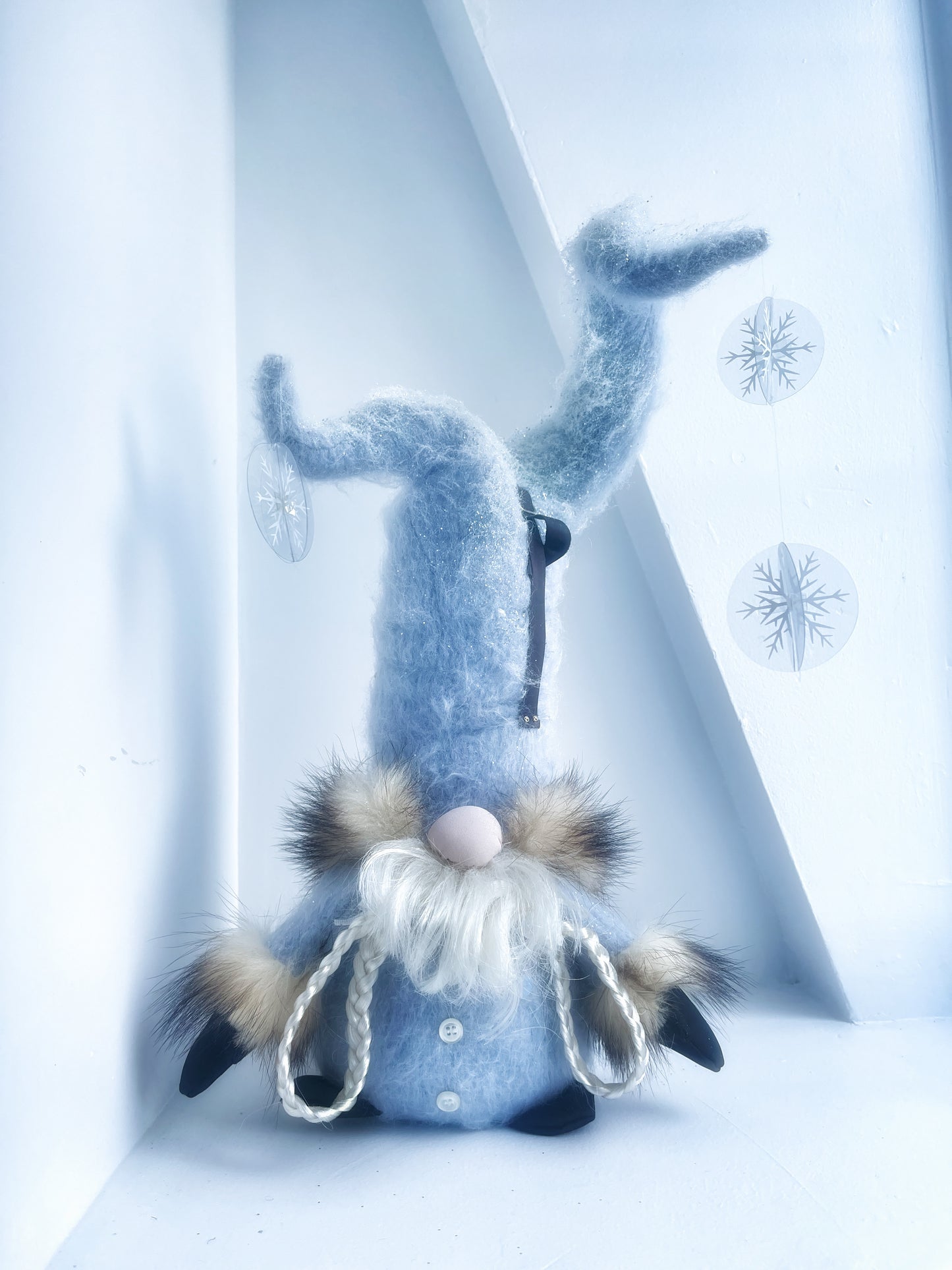 “Blizzard” the Holiday Gnome - premium alpaca wool and recycled fur
