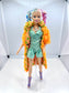 Rave Party Barbie by Guillotine - orange neon coat, rainbow hair, green jumpsuit